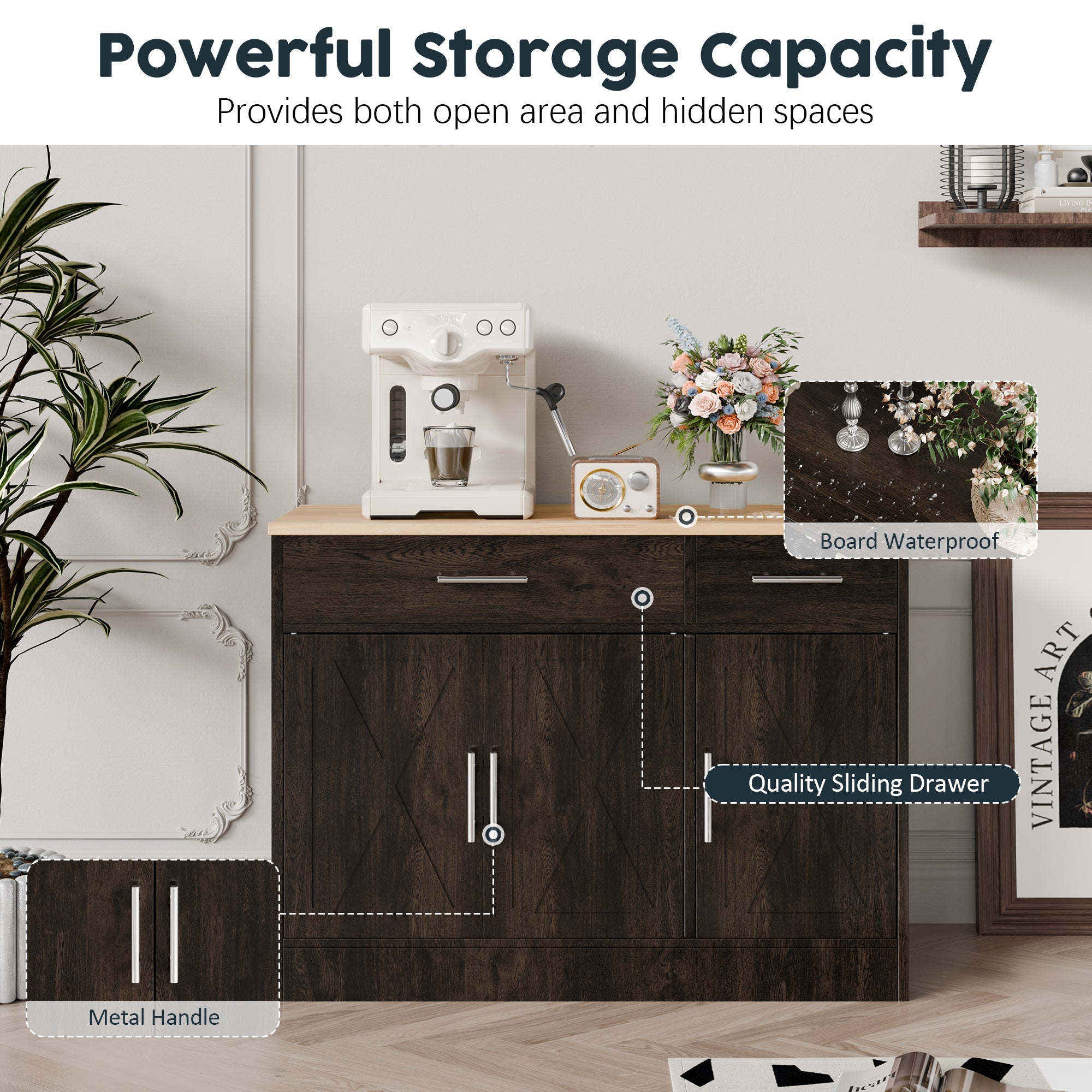 Walsunny Kitchen Buffet Sideboard Cabinet with Adjustable Shelf,Wooden Storage Cabinet with 3 Doors and 2 Drawers,Modern Farmhouse Coffee Bar Cabinet with Storage for Kitchen/Living Room (7612679061680)