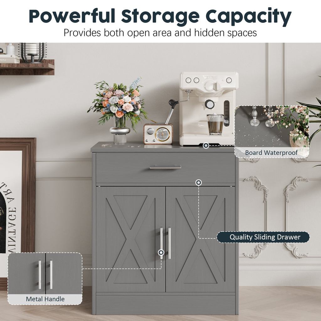 Walsunny Kitchen Buffet Sideboard Cabinet with Adjustable Shelf,Wooden Storage Cabinet with 2 Doors and 1 Drawers,Modern Farmhouse Coffee Bar Cabinet with Storage for Kitchen/Living Room,Grey (7610077905072)