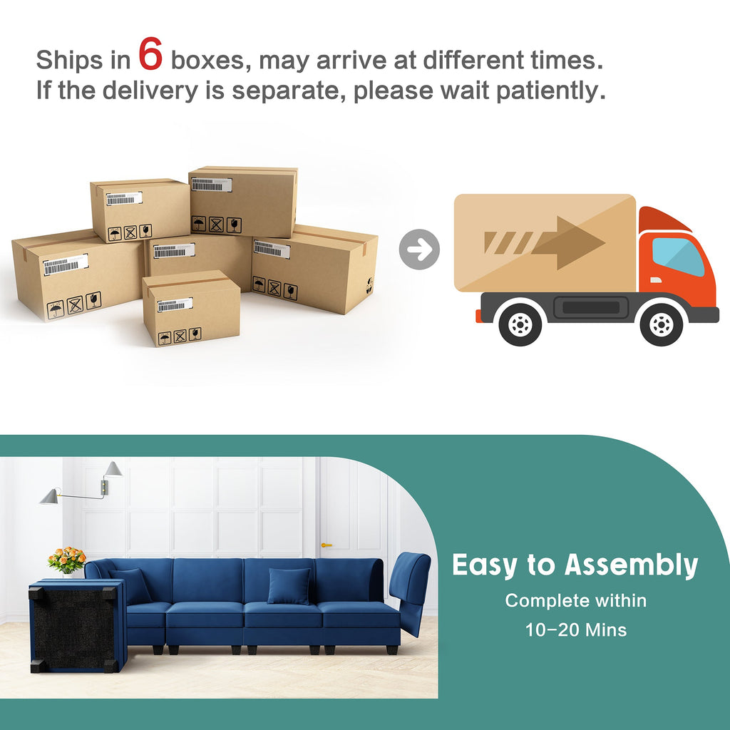 Walsunny  U-Shape Convertible Sectional Sofa Couch with 6 Seats
#color_dark-blue