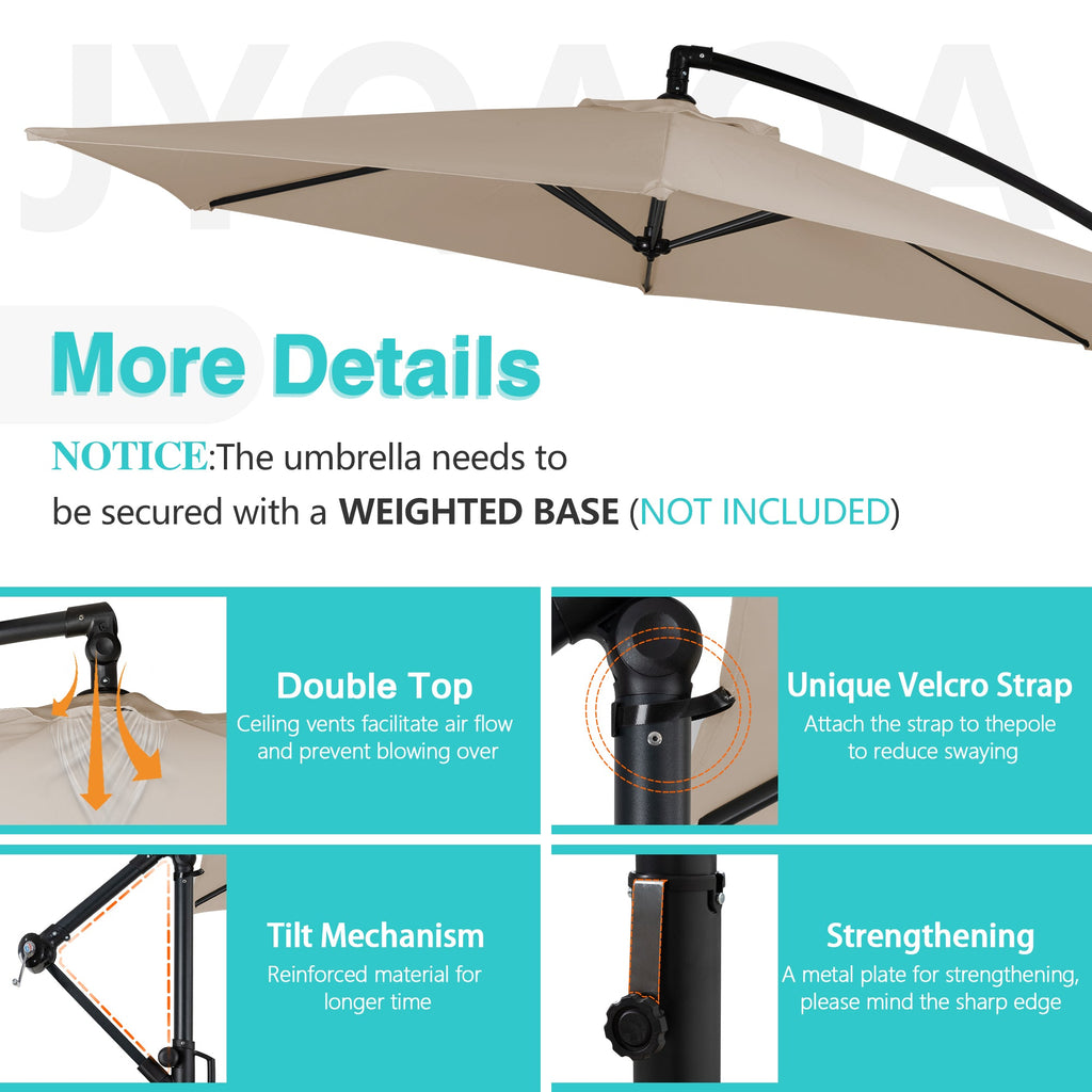 Walsunny Patio Offset Umbrella Easy Tilt Adjustment,Crank and Cross Base, Outdoor Cantilever Hanging Umbrella with 8 Ribs (7504185786544)