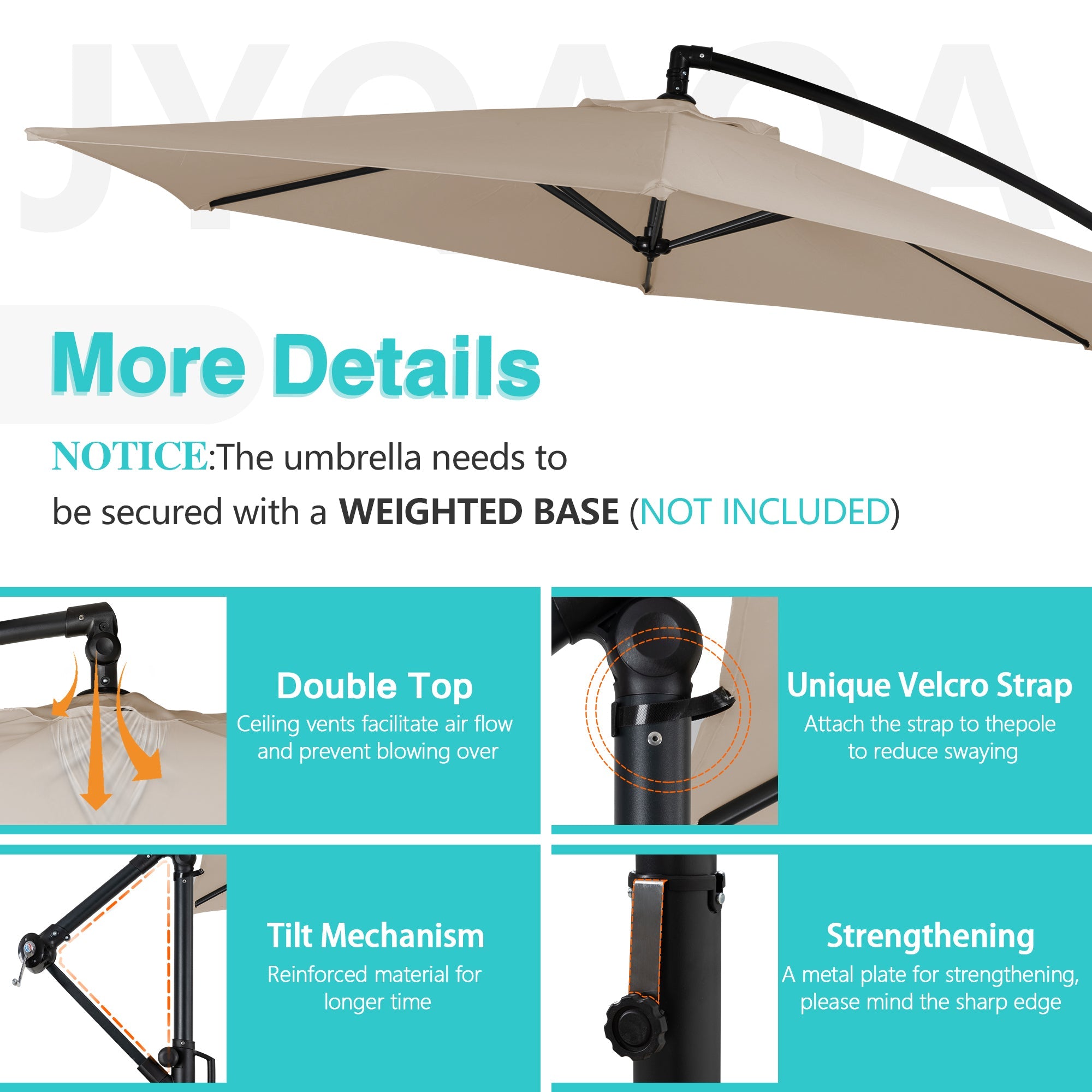Walsunny Patio Offset Umbrella Easy Tilt Adjustment,Crank and Cross Base, Outdoor Cantilever Hanging Umbrella with 8 Ribs (7504185786544)