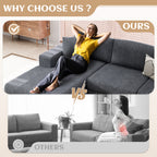 Vongrasig 105" Boneless Couches for Living Room, Sectional Couches Modular Sofa with L-Shaped Chaise, Memory Foam Comfy Cloud Couch with Plush Corduroy Fabric, No Assembly Required, Black