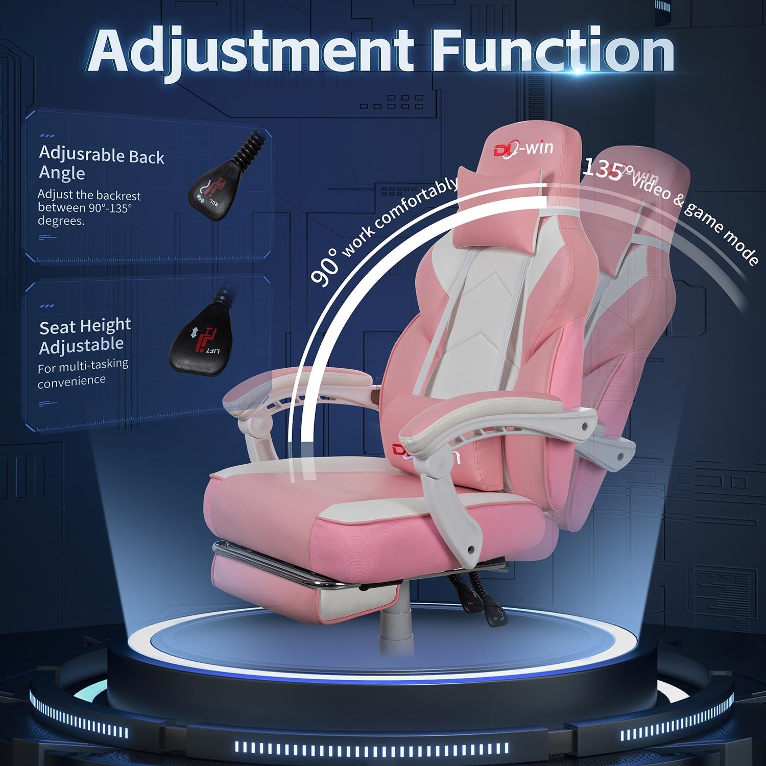 Gaming Chairs  Walsunny Gaming Chairs with Footrest, Massage Leather Game Chair for Adults Big and Tall Gamer Chair with Headrest and Lumbar Support with Ergonomic PU Leather   #color_pink