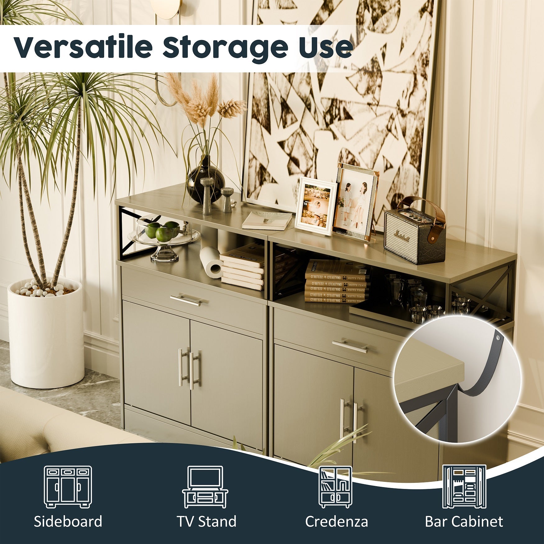 Walsunny Kitchen Buffet Sideboard Cabinet with Adjustable Shelf,Wooden Storage Cabinet with 2 Doors and 1 Drawers£¬Modern Farmhouse Coffee Bar Cabinet with Storage for Kitchen/Living Room (7612660711600)