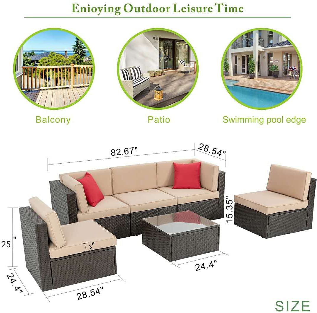 Walsunny 6 Pieces Outdoor Sectional Sofa Set