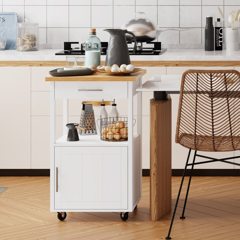 Walsunny Rolling Kitchen Island With Solid Wood Top #color_white