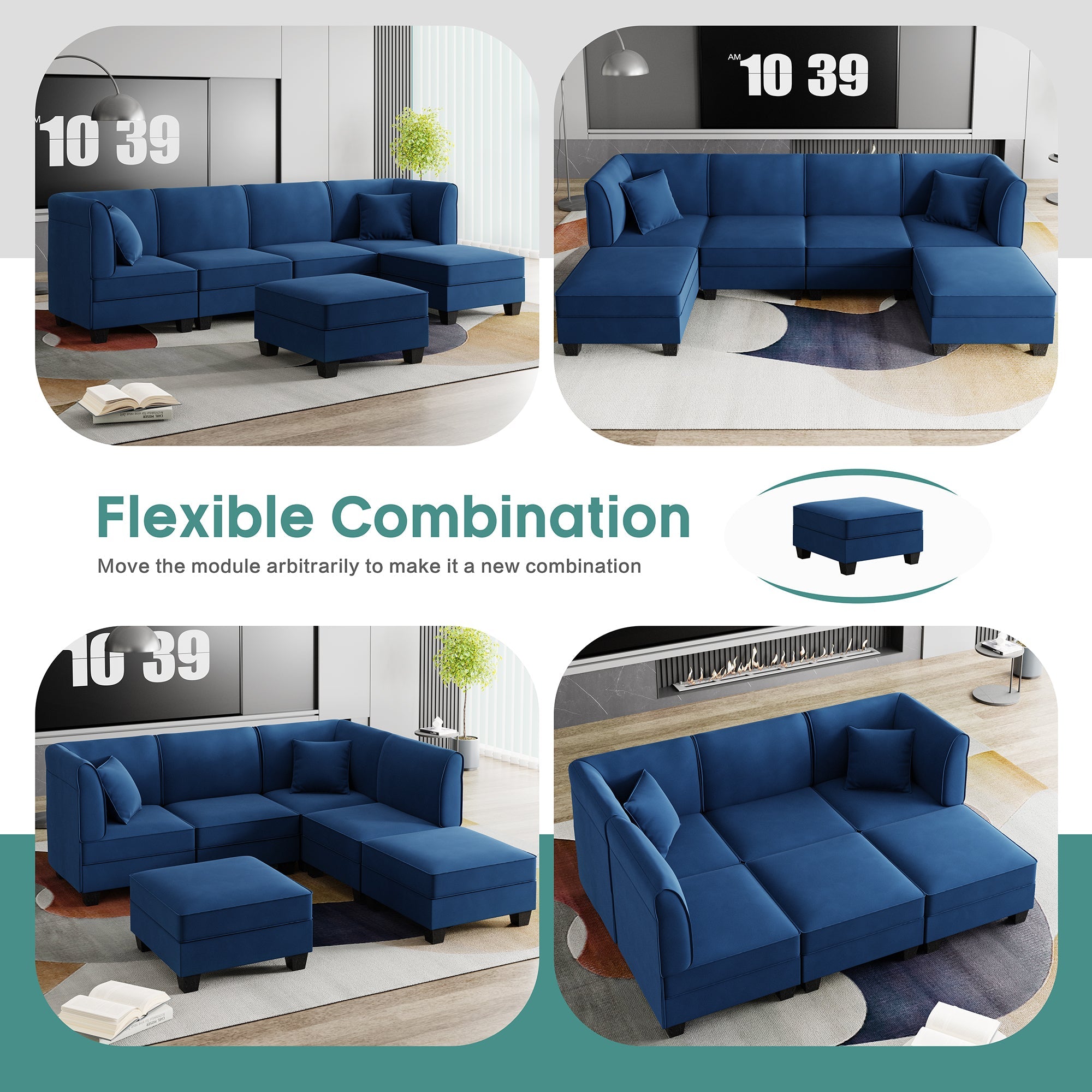 Walsunny  U-Shape Convertible Sectional Sofa Couch with 6 Seats
#color_dark-blue