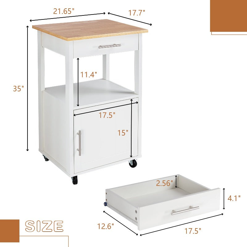 Walsunny Rolling Kitchen Island With Solid Wood Top #color_white