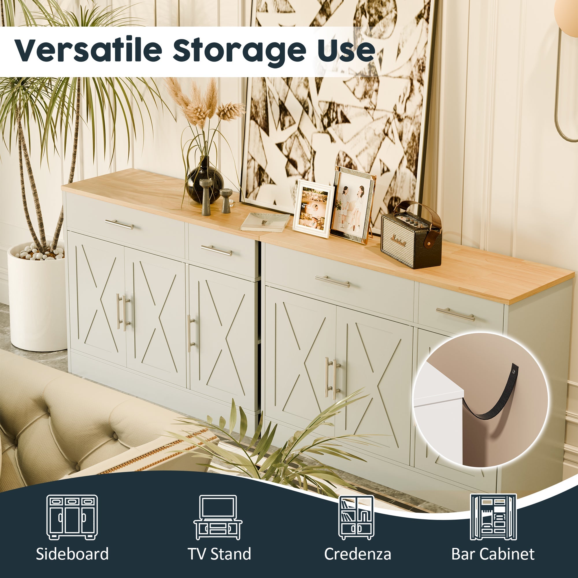 Walsunny Kitchen Buffet Sideboard Cabinet with Adjustable Shelf,Wooden Storage Cabinet with 3 Doors and 2 Drawers,Modern Farmhouse Coffee Bar Cabinet with Storage for Kitchen/Living Room (7612679061680)