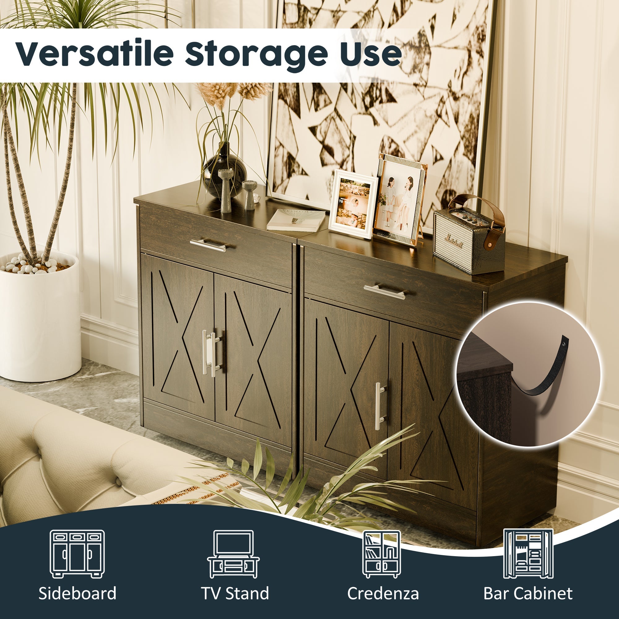 Walsunny Kitchen Buffet Sideboard Cabinet with Adjustable Shelf,Wooden Storage Cabinet with 2 Doors and 1 Drawers,Modern Farmhouse Coffee Bar Cabinet with Storage for Kitchen/Living Room,Grey (7610077905072)