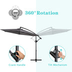 Walsunny Patio Offset Umbrella Easy Tilt Adjustment,Crank and Cross Base, Outdoor Cantilever Hanging Umbrella with 8 Ribs (7504185786544)