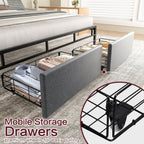 Walsunny Bed Frame with Led Light and 2 Drawers Metal Platform Bed with Button Tufted Headboard Strong Metal Slats (7504175136944)