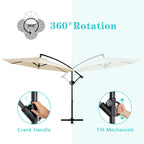Walsunny Patio Offset Umbrella Easy Tilt Adjustment,Crank and Cross Base, Outdoor Cantilever Hanging Umbrella with 8 Ribs (7504185786544)
