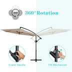 Walsunny Patio Offset Umbrella Easy Tilt Adjustment,Crank and Cross Base, Outdoor Cantilever Hanging Umbrella with 8 Ribs (7504185786544)