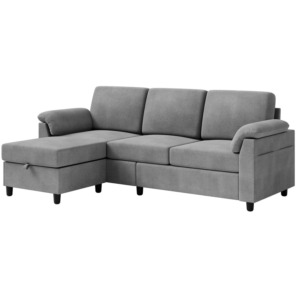 Walsunny 3 Seat L-Shaped Sectional Sofa With Movable Ottoman#color_light-grey