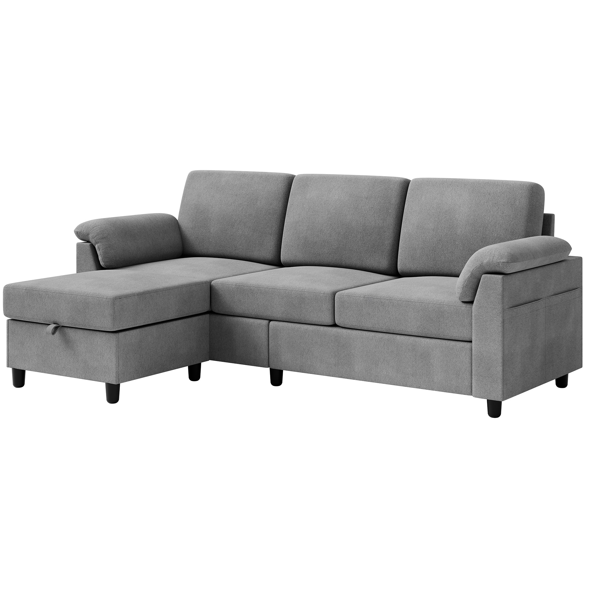 Walsunny 3 Seat L-Shaped Sectional Sofa With Movable Ottoman#color_light-grey