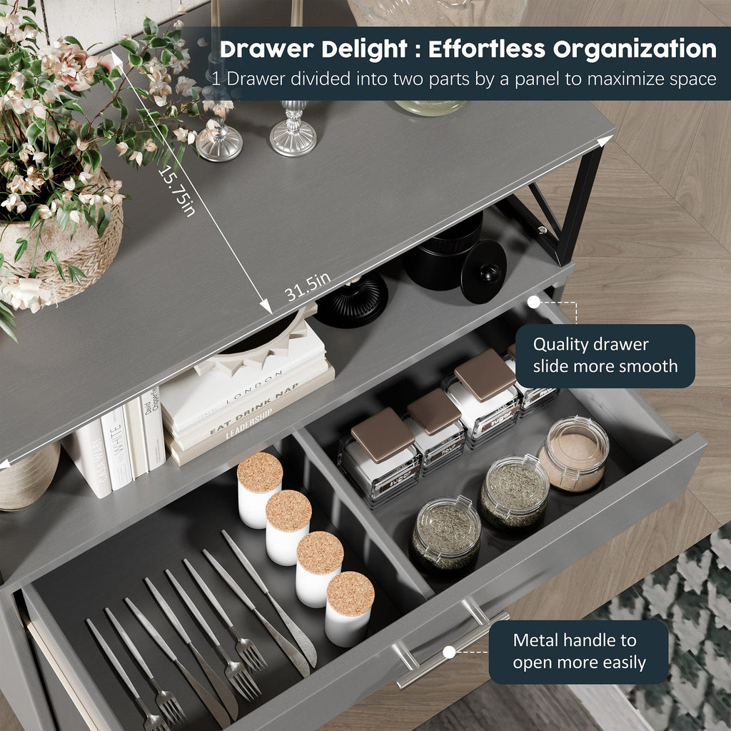 Walsunny Kitchen Buffet Sideboard Cabinet with Adjustable Shelf,Wooden Storage Cabinet with 2 Doors and 1 Drawers£¬Modern Farmhouse Coffee Bar Cabinet with Storage for Kitchen/Living Room (7612660711600)