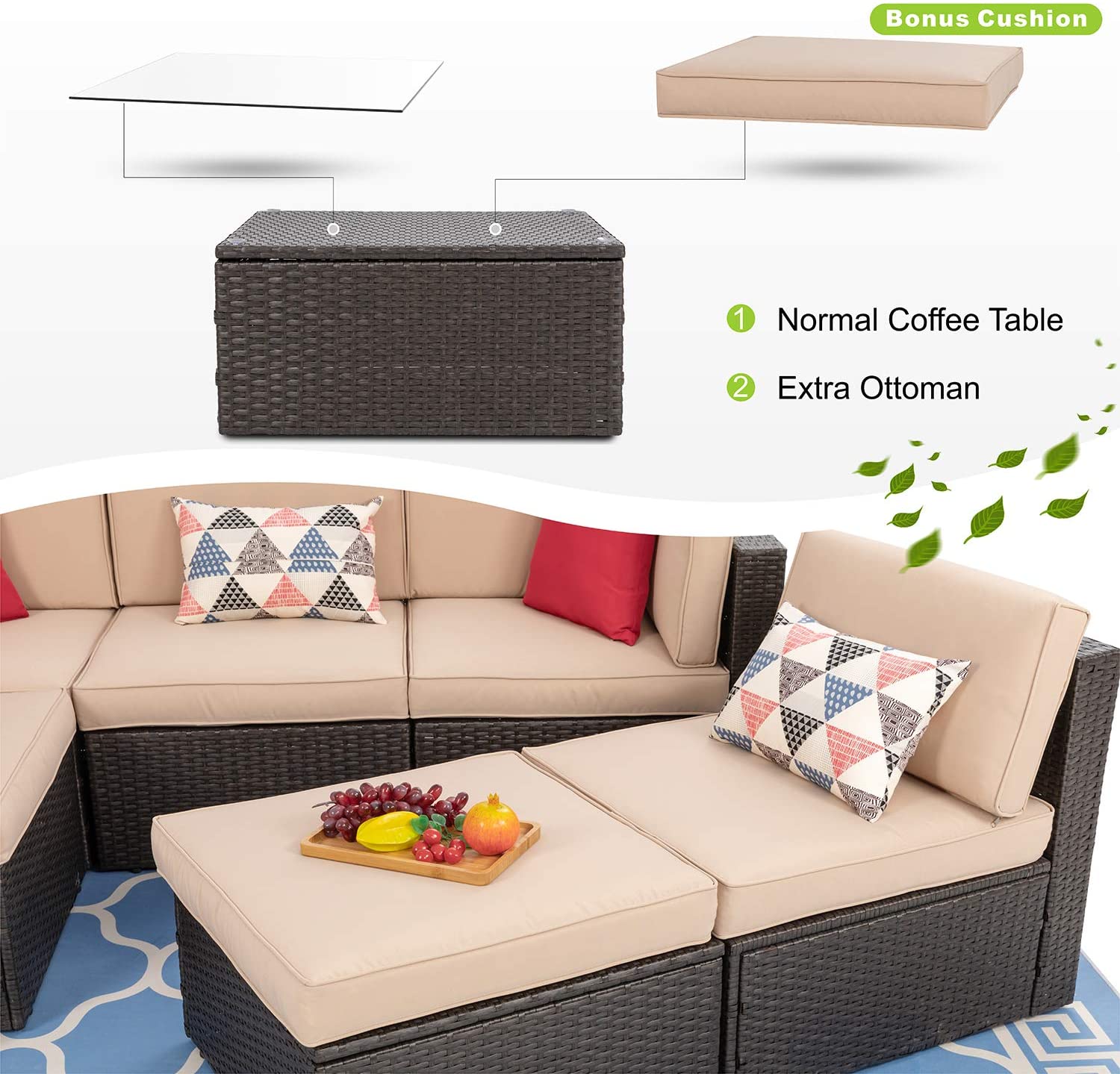 Walsunny 6 Pieces Outdoor Sectional Sofa Set