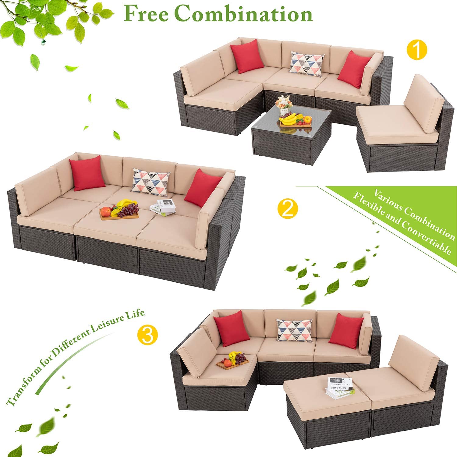 Walsunny 6 Pieces Outdoor Sectional Sofa Set