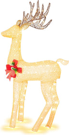 Walsunny  2-Piece Reindeer Christmas Decoration, 4FT Moose Family Outdoor Holiday Christmas Decor, Pre-Lit 170 LED Lights Deer