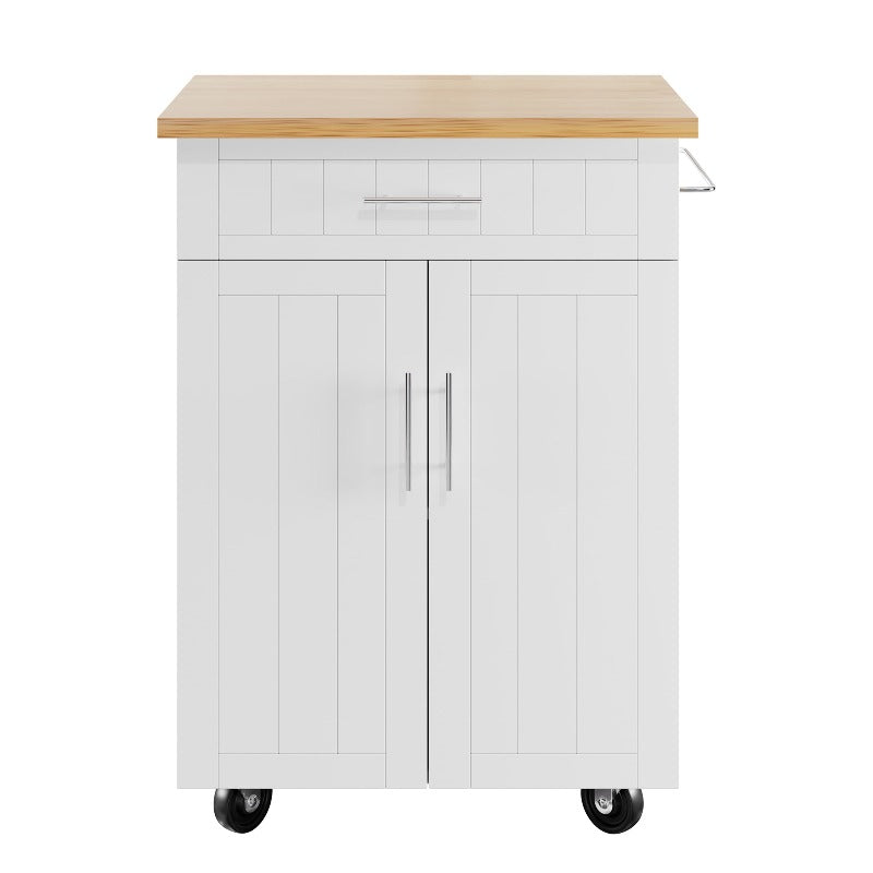 Walsunny 26 Rolling Kitchen Island with Solid Wood Top#color_white