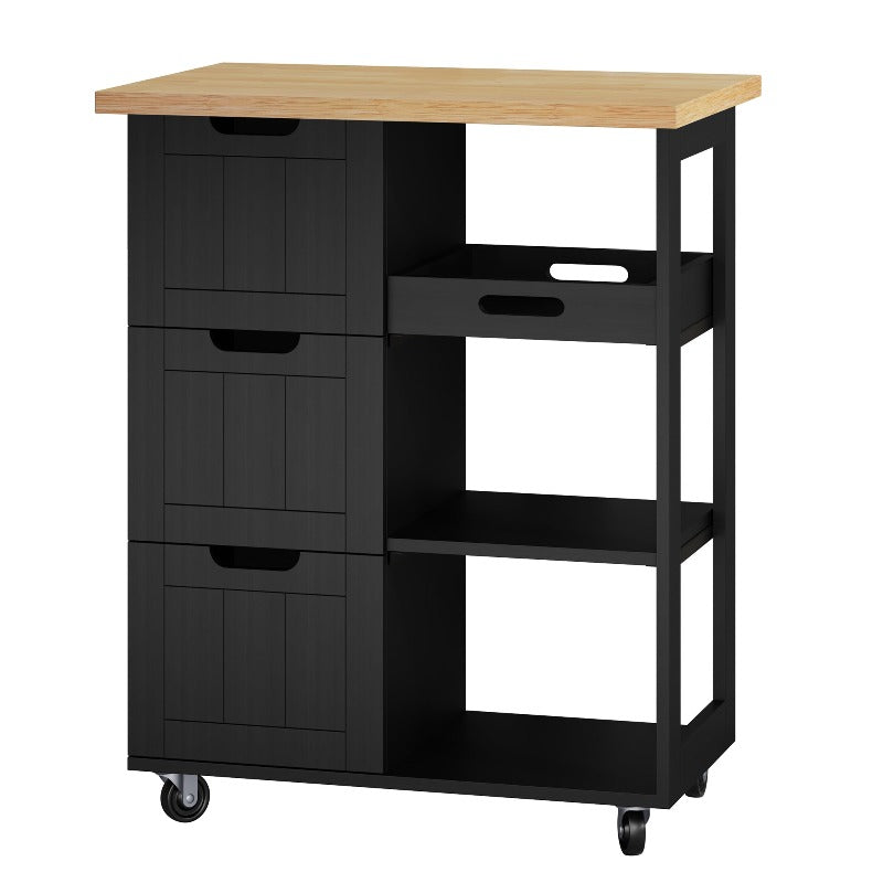 Walsunny 26.57¡®¡¯ Rolling Kitchen Island Storage & Bar Cart with Solid Wood Top#color_black (7278481932464)
