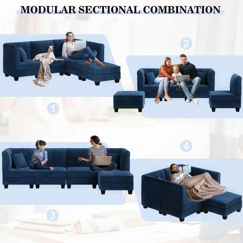Walsunny Velvet 5 Pieces Modular Sectional Sofa L-Shaped Couch With Reversible Chaise (7223391125680)