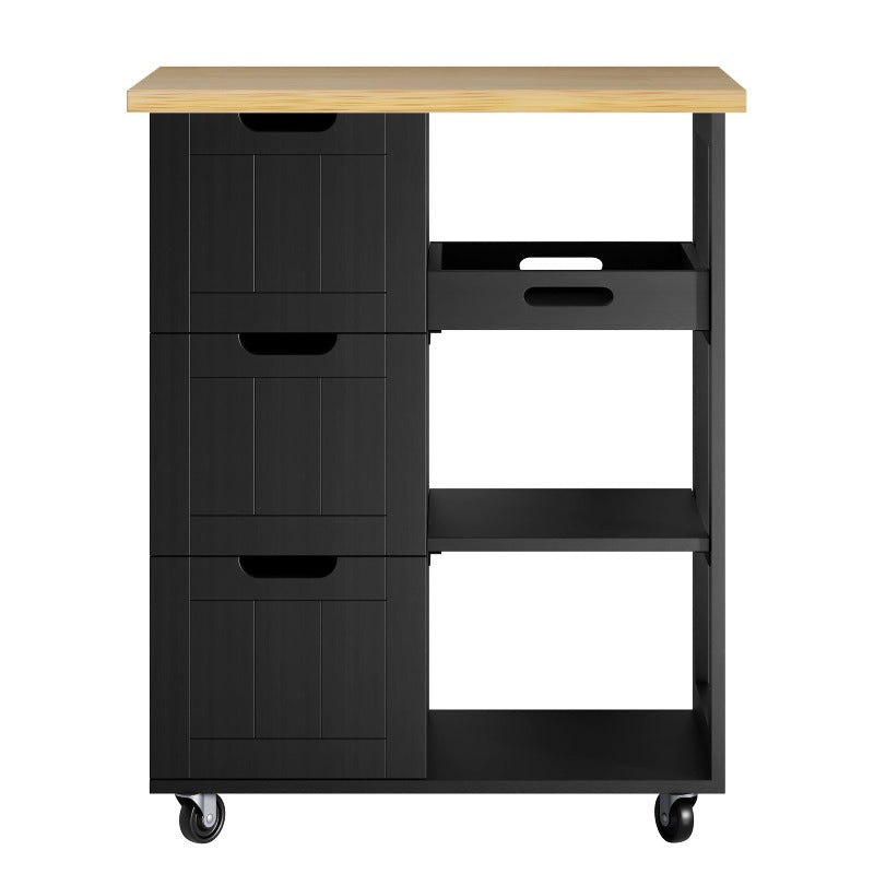 Walsunny 26.57¡®¡¯ Rolling Kitchen Island Storage & Bar Cart with Solid Wood Top#color_black (7278481932464)