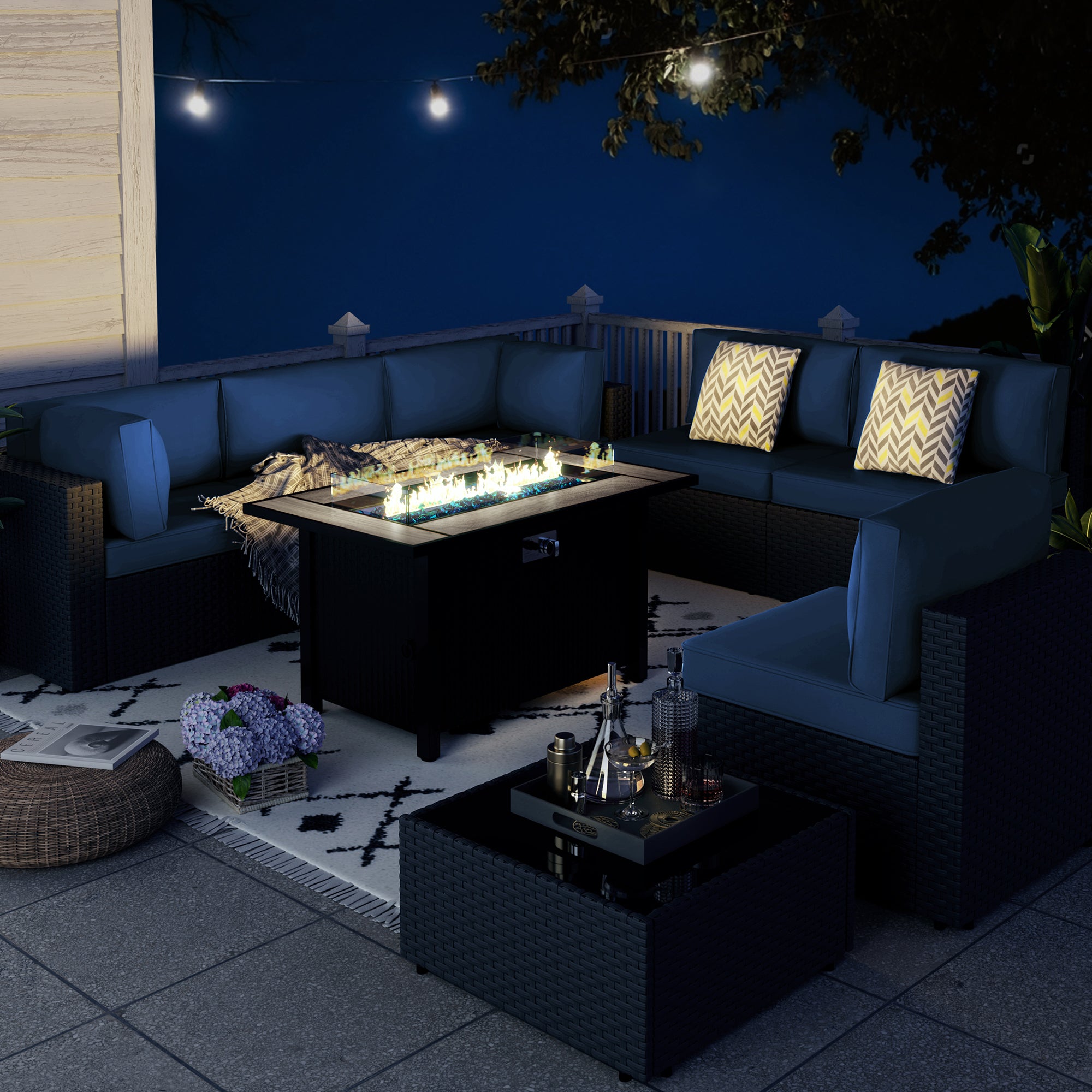 8-Piece Outdoor Patio Seating Group with Fire Pit Table