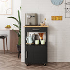 Walsunny Rolling Kitchen Island With Solid Wood Top #color_black