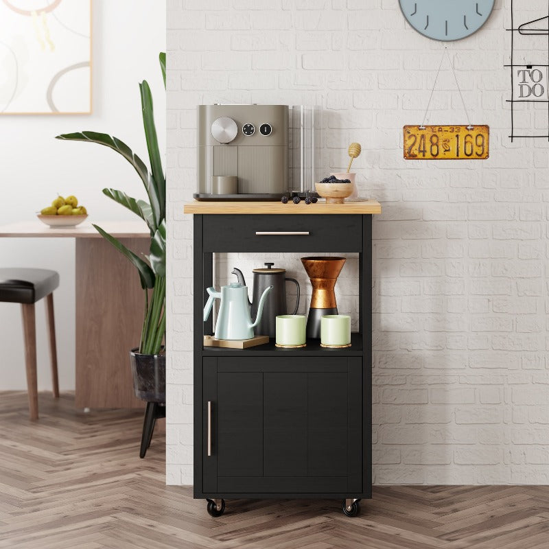Walsunny Rolling Kitchen Island With Solid Wood Top #color_black
