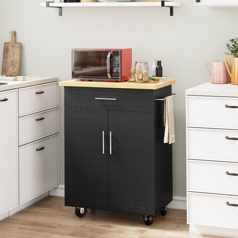 Walsunny 26 Rolling Kitchen Island with Solid Wood Top#color_black