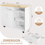 Walsunny 42¡®¡¯ Kitchen Island Cart Storage with Solid Wood Top#color_white