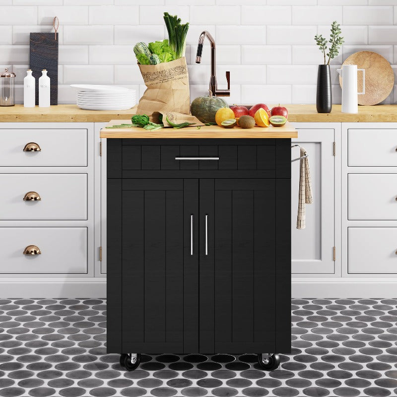 Walsunny 26 Rolling Kitchen Island with Solid Wood Top#color_black