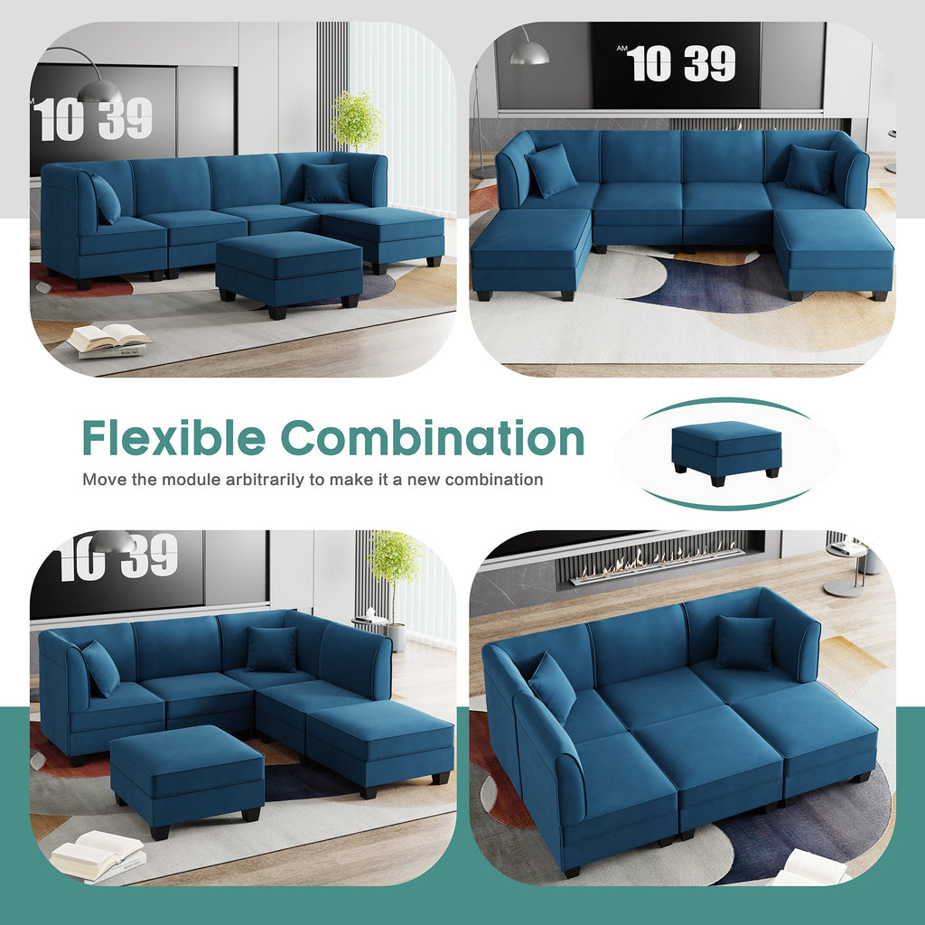 Walsunny  U-Shape Convertible Sectional Sofa Couch with 6 Seats
#color_blue