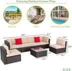 7-Piece Outdoor Rattan Patio Set with Fire Pit Table