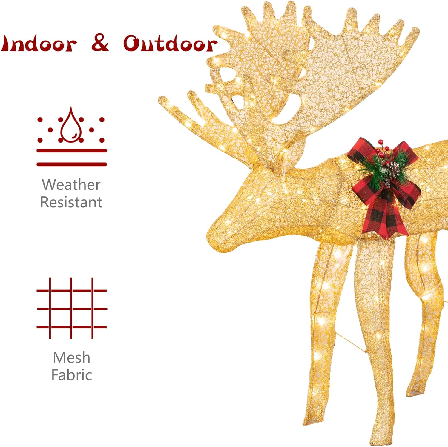 Walsunny  2-Piece Reindeer Christmas Decoration, 4FT Moose Family Outdoor Holiday Christmas Decor, Pre-Lit 170 LED Lights Deer