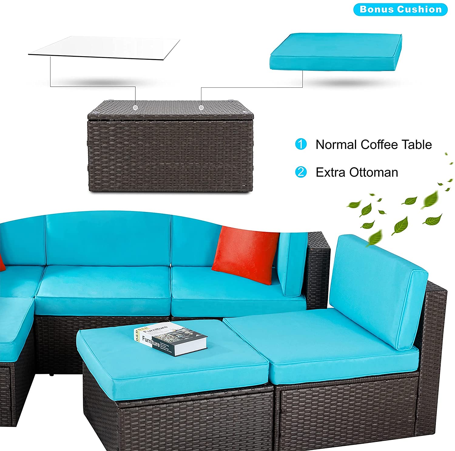 Walsunny 6 Pieces Outdoor Sectional Sofa Set