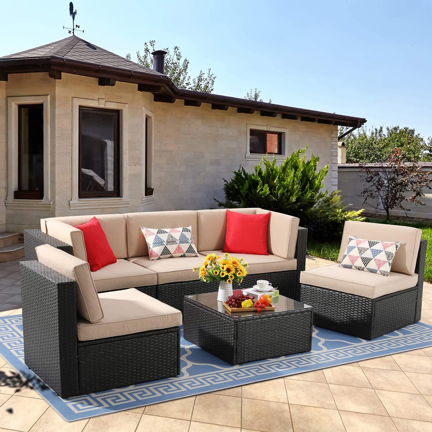 Walsunny 6 Pieces Outdoor Sectional Sofa Set