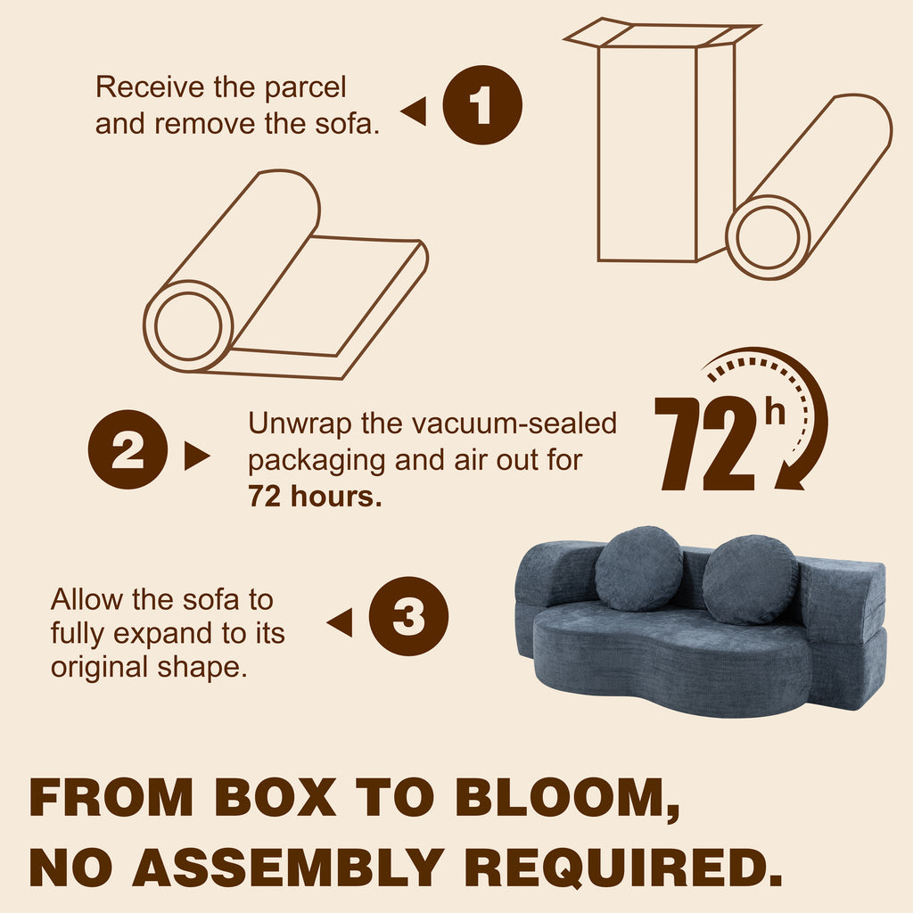 Vongrasig 77” Convertible Sofa Bed, Folding Boneless Couch, Floor Sofa 2-in-1 Curved Couch for Small Living Room, Apartment, Guest Room,