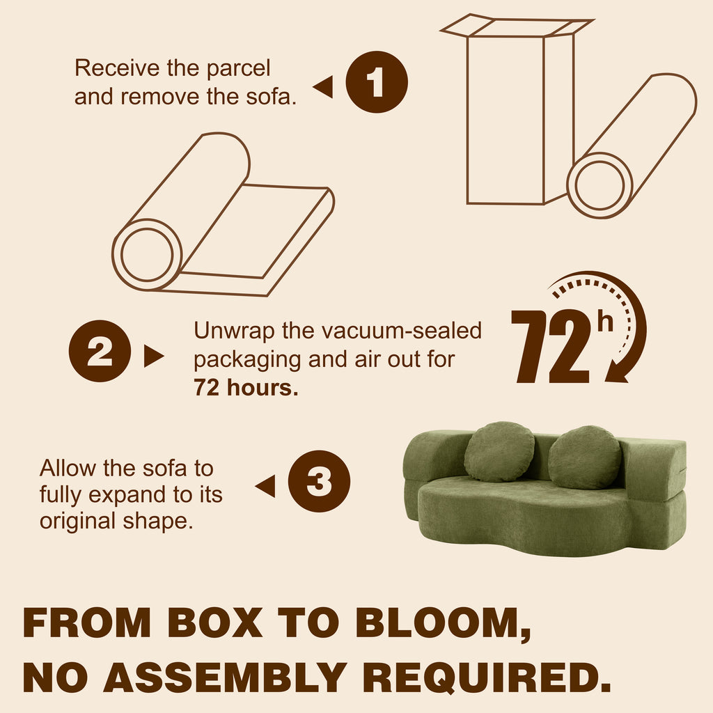 Vongrasig 77” Convertible Sofa Bed, Folding Boneless Couch, Floor Sofa 2-in-1 Curved Couch for Small Living Room, Apartment, Guest Room,