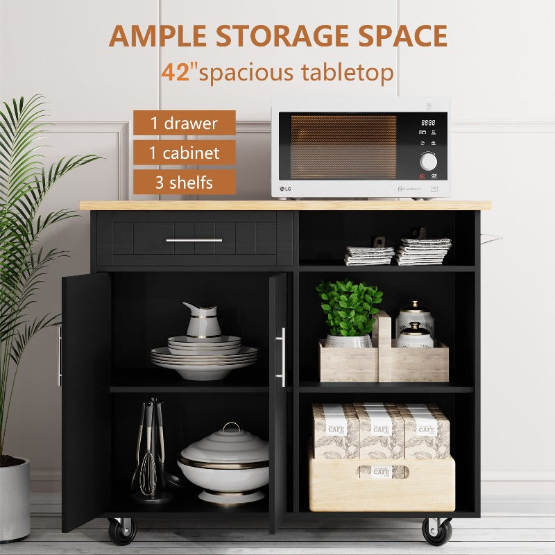 Walsunny 42¡®¡¯ Kitchen Island Cart Storage with Solid Wood Top#color_black