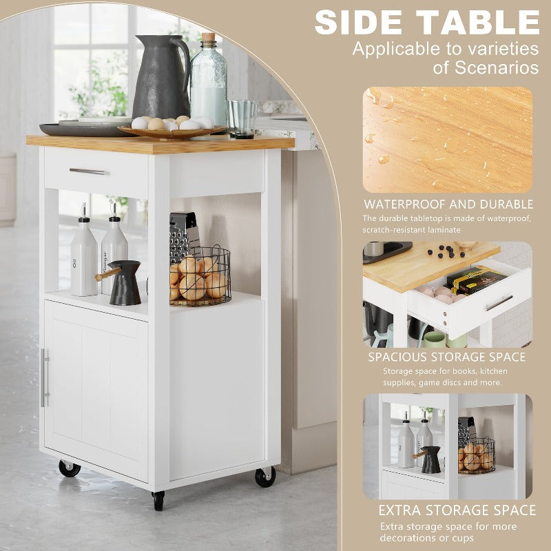 Walsunny Rolling Kitchen Island With Solid Wood Top #color_white