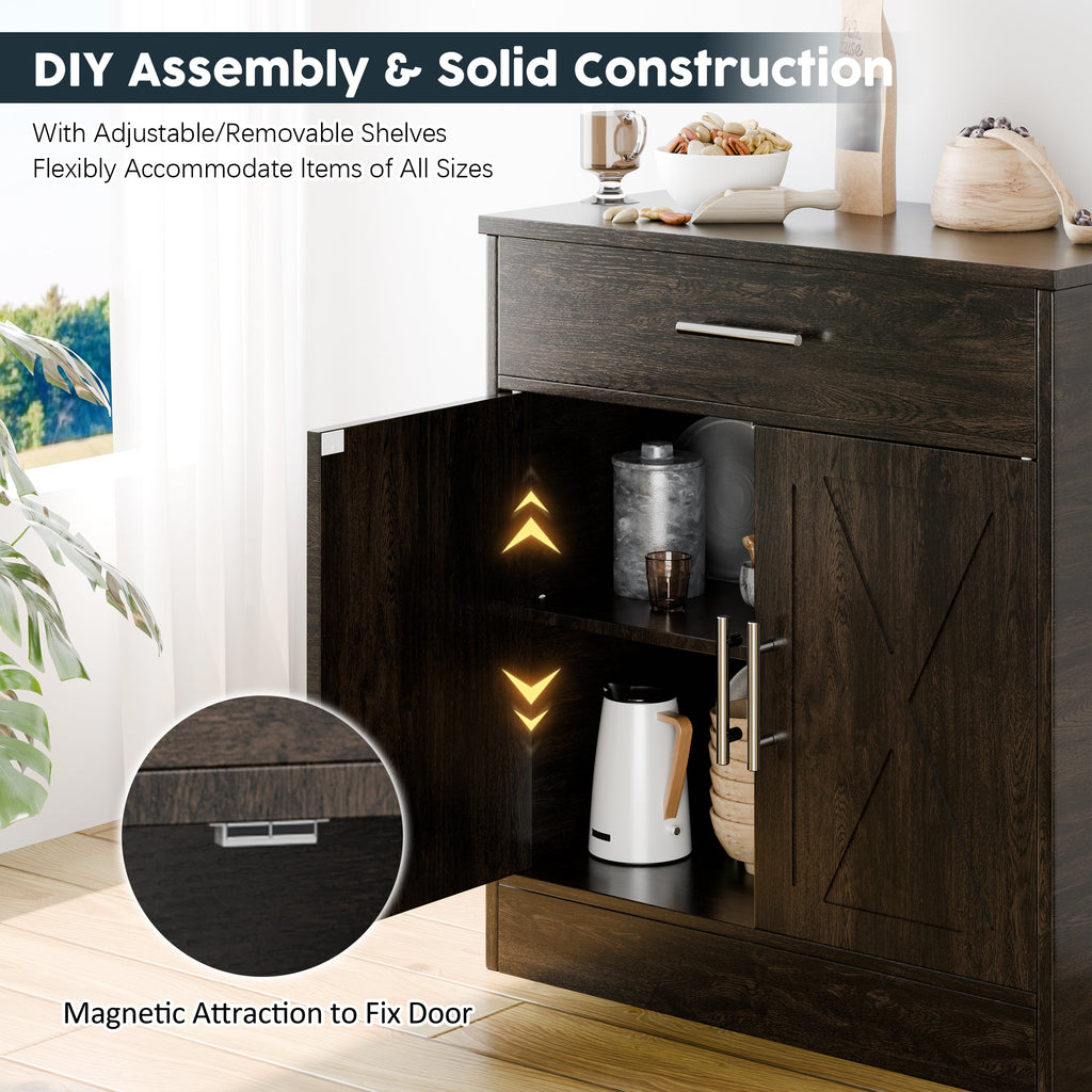 Walsunny Kitchen Buffet Sideboard Cabinet with Adjustable Shelf,Wooden Storage Cabinet with 2 Doors and 1 Drawers,Modern Farmhouse Coffee Bar Cabinet with Storage for Kitchen/Living Room,Grey (7610077905072)