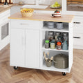 Walsunny 42¡®¡¯ Kitchen Island Cart Storage with Solid Wood Top#color_white