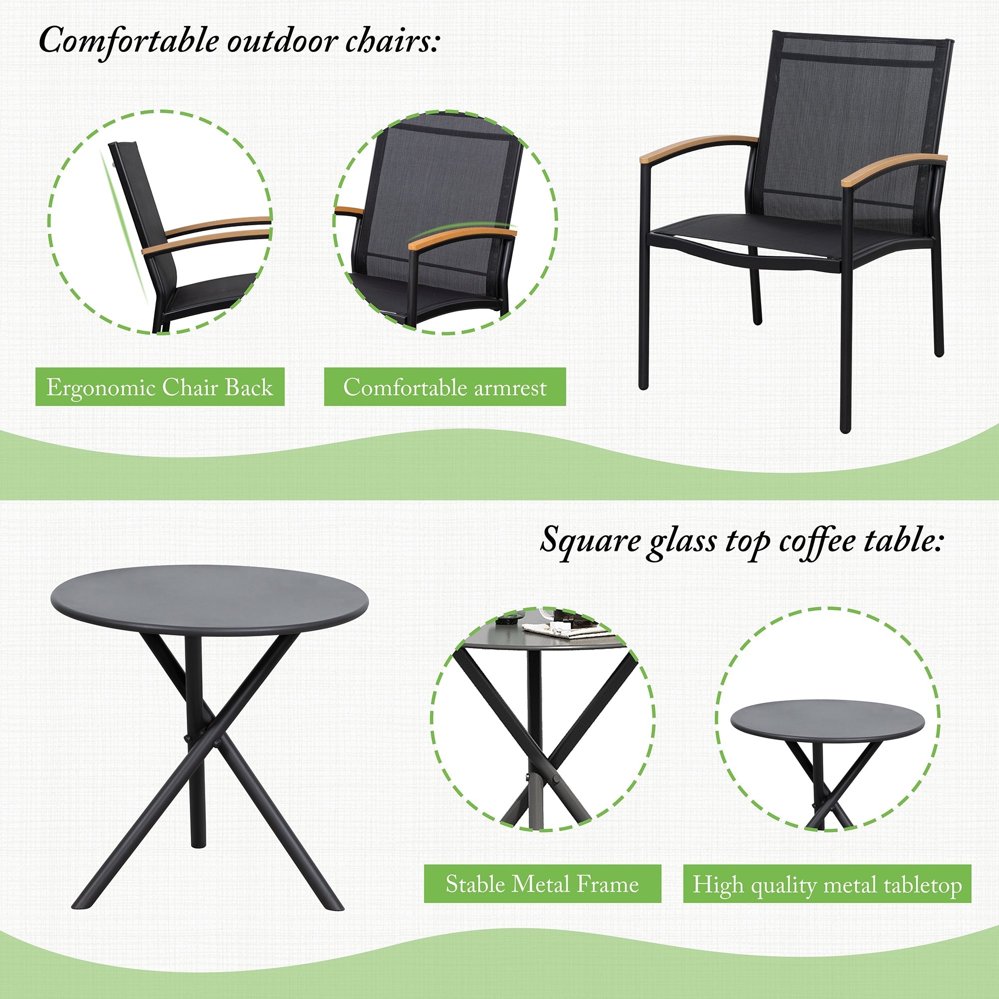 Vongrasig Patio Furniture 2 Pieces Outdoor Texilene Chair Sets
