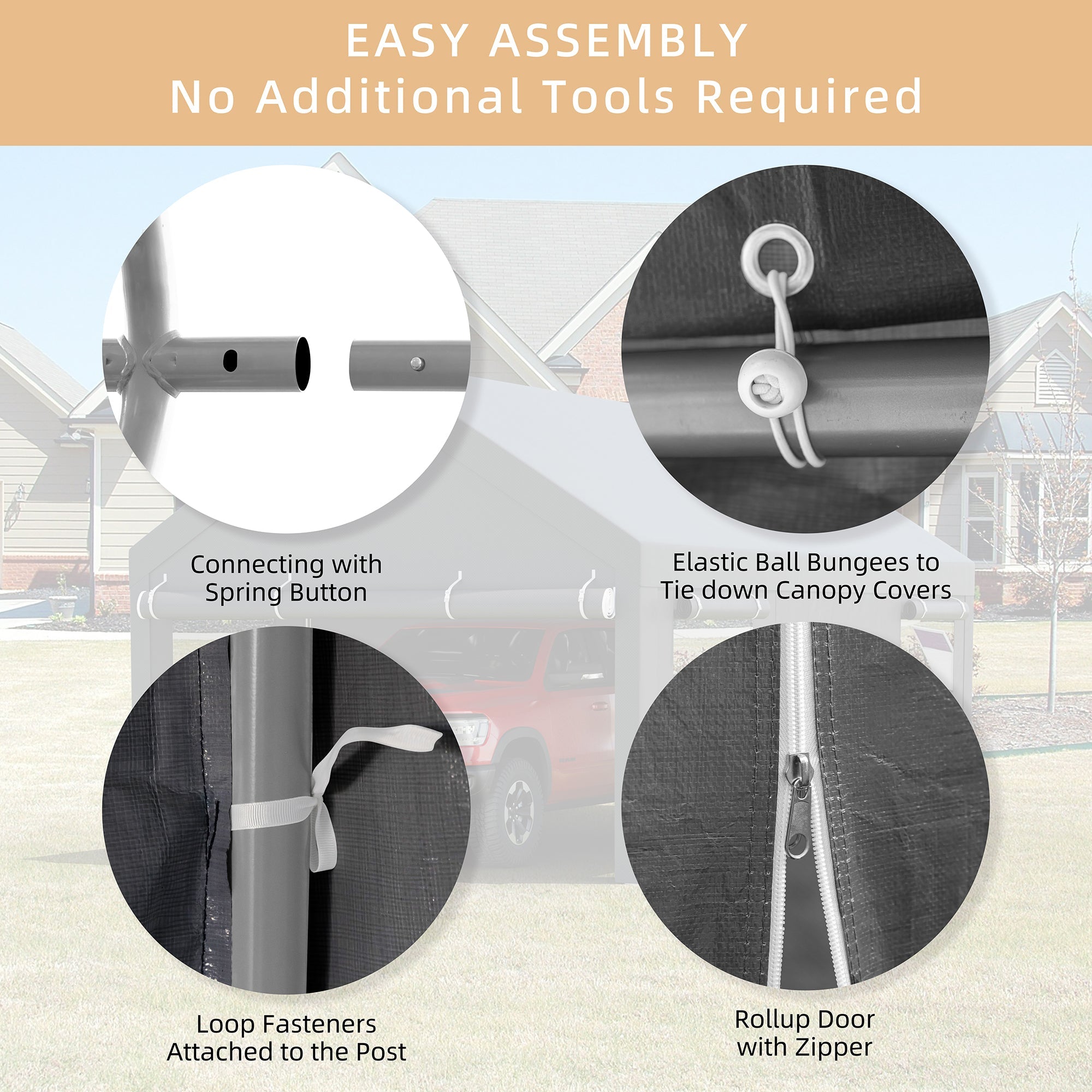 Walsunny Carport, 10x20 ft Heavy Duty Carport Canopy with Roll-up Windows, Portable Garage for Car, Truck, Boat (7404387926192)