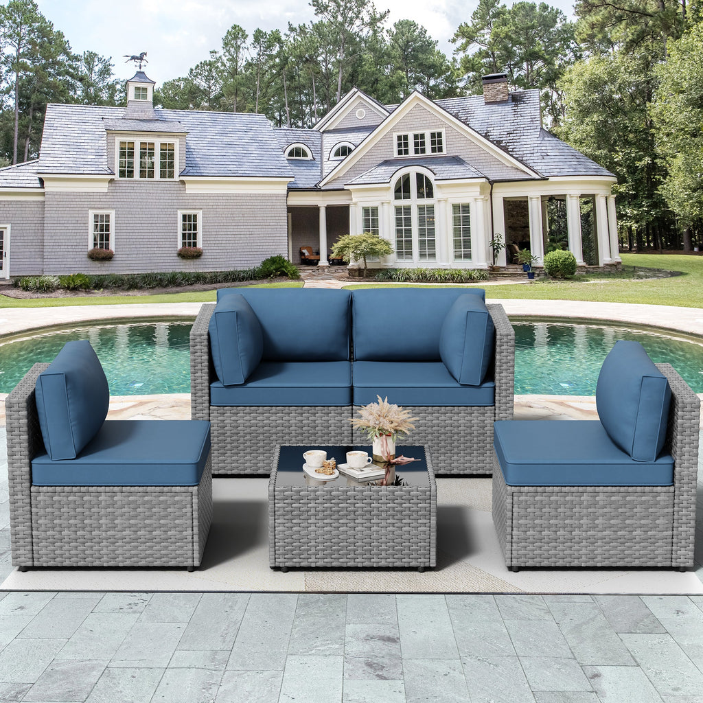 Vongrasig Patio Furniture 5 Pieces Outdoor Sectional Sofas, Sliver Wicker