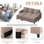 Walsunny Sectional Sofa With Long Storage Ottoman For Small Apartment#color_khaki (7136755155120)