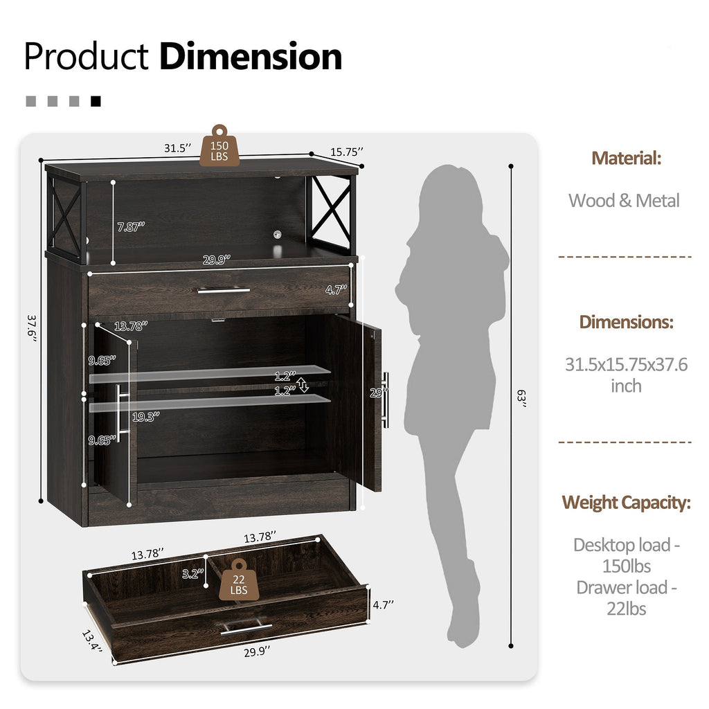 Walsunny Kitchen Buffet Sideboard Cabinet with Adjustable Shelf,Wooden Storage Cabinet with 2 Doors and 1 Drawers£¬Modern Farmhouse Coffee Bar Cabinet with Storage for Kitchen/Living Room (7612660711600)